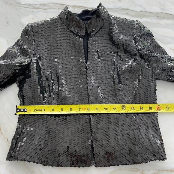 AKRIS BLACK FLORAL SEQUINS EVENING CROPPED JACKET FR 38 / US 6 NOWTS! - Picture 11 of 17